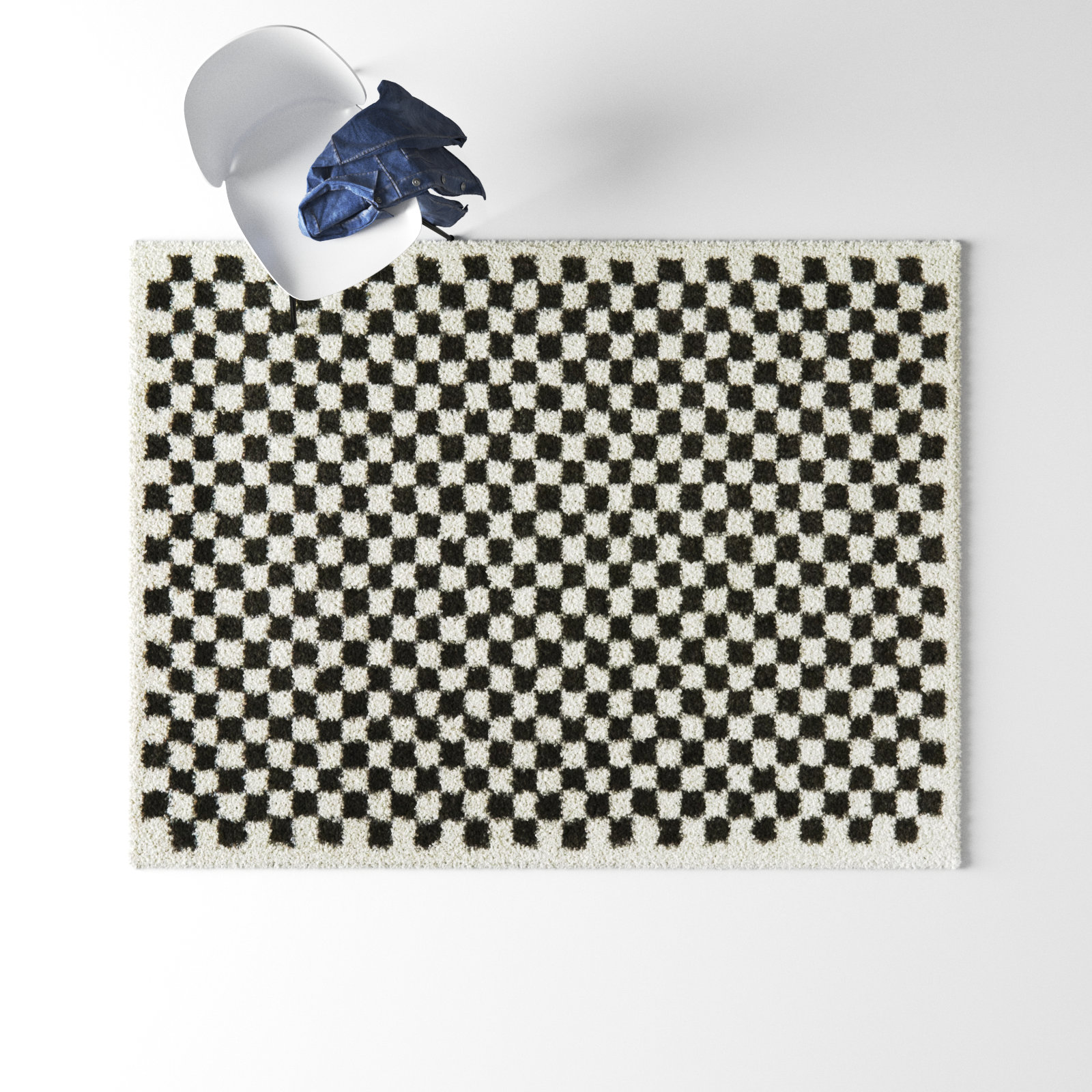 Walker Charcoal Cream Checkered Shag Rug, 5'3" x 7'