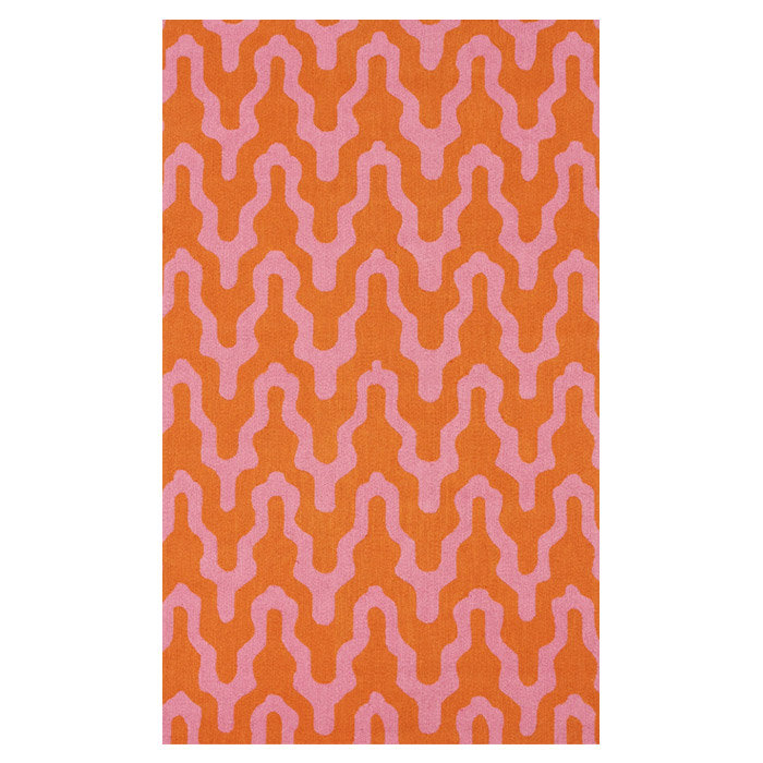 Tapis orange / rose en laine crocheté à la main Downen, Rectangle 7 pi 6 po x 9 pi 6 po
