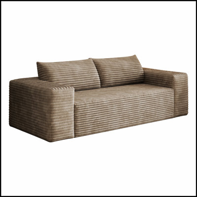 Canapé 3 places en tissu velours côtelé à assise profonde, aucun assemblage requis, pour les salons et les chambres