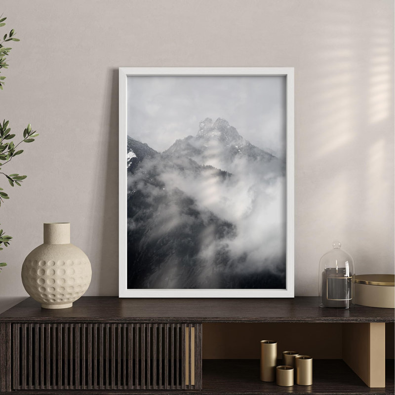 Noir et blanc, forêt de montagne, horizon nuageux, nature, petit décor, œuvre d'art moderne, Blanc, H 10 po x l 8 po