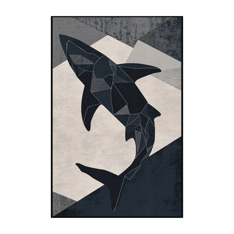 Tapis gris à motif géométrique lavable à la machine Ozain Shark, 4 x 6