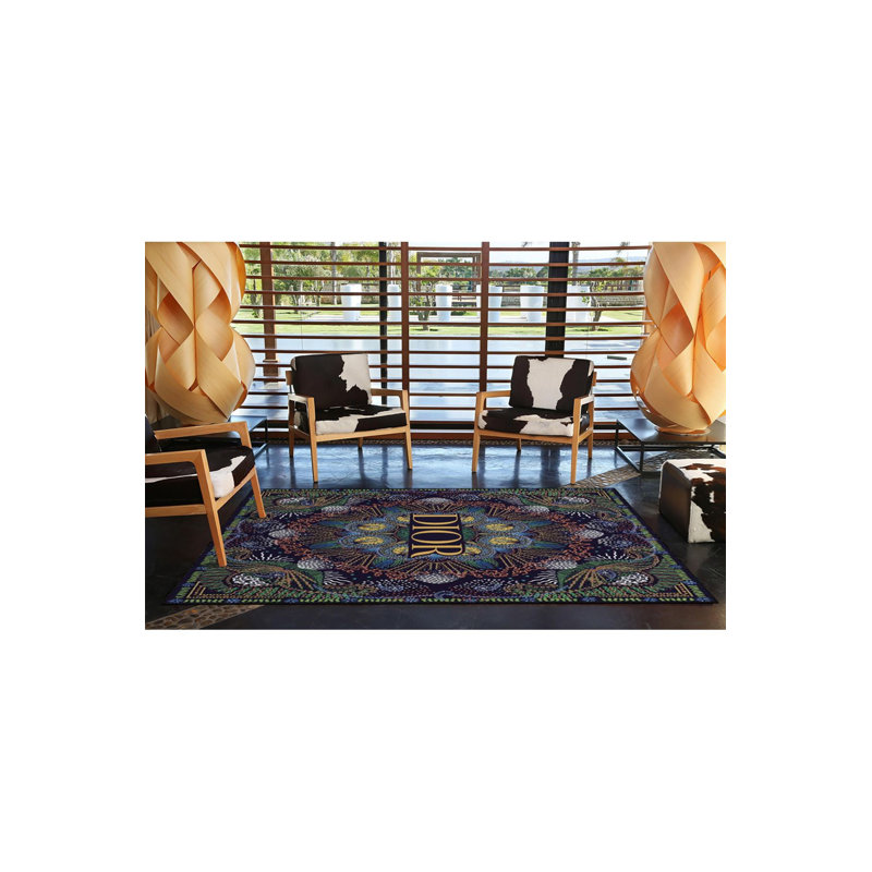 Tapis décoratif à motif floral texte lavable à la machine, Rectangle 3 pi 3 po x 4 pi 11 po