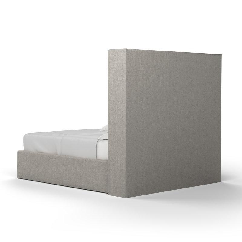 Kaiser Upholstered Wingback Bed, Twin, Box Weave Linen Silver Streak