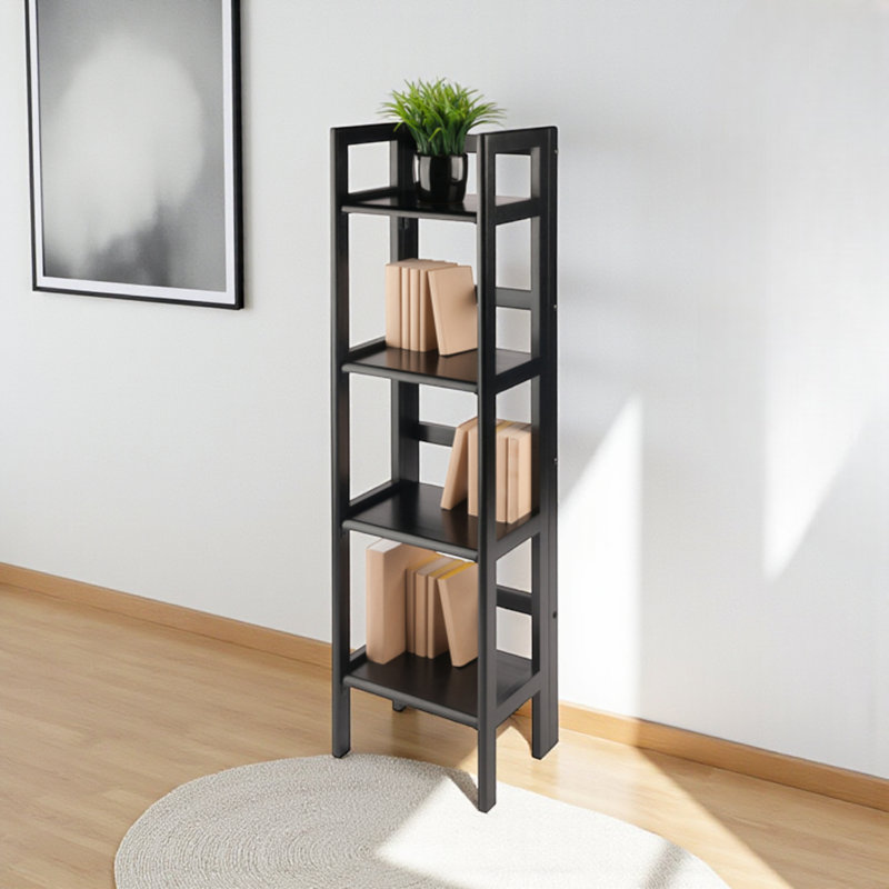 Bibliothèque Akridge avec tablette pliable à 4 niveaux et finition noire, H 50,90 po x l 13,60 po x P 11,00 po, Noir