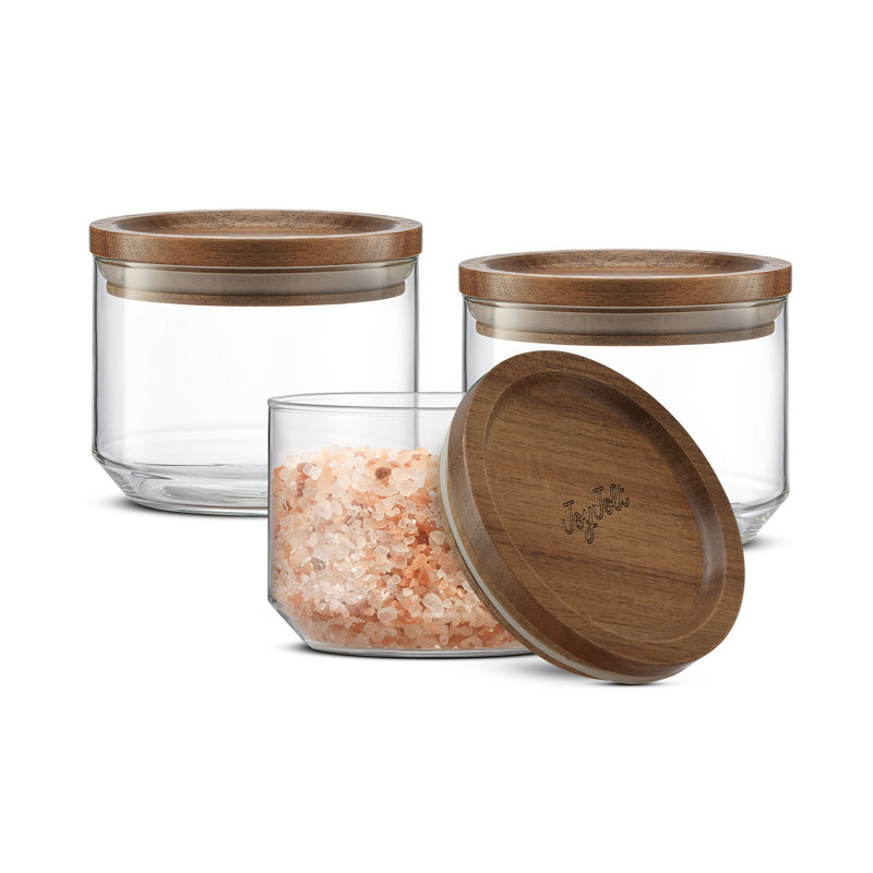 Holden Stackable Glass Storage Canister Set with Wood Lids