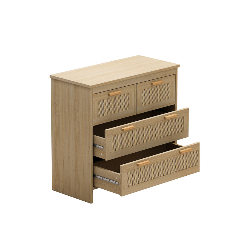 Commode 4 tiroirs en rotin, Naturel