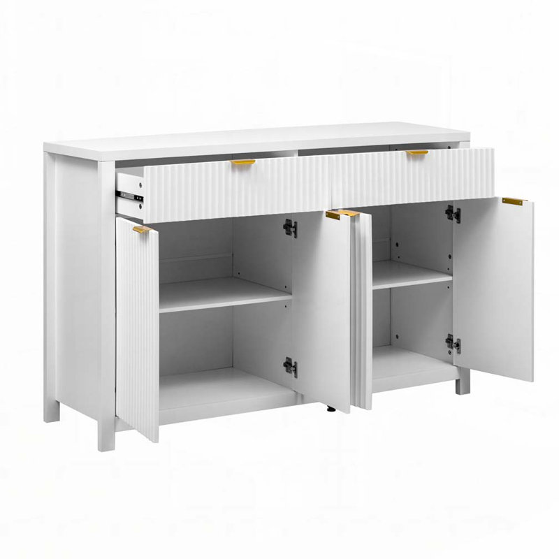 Wave Pattern Sideboard Cabinet With Drawers, White