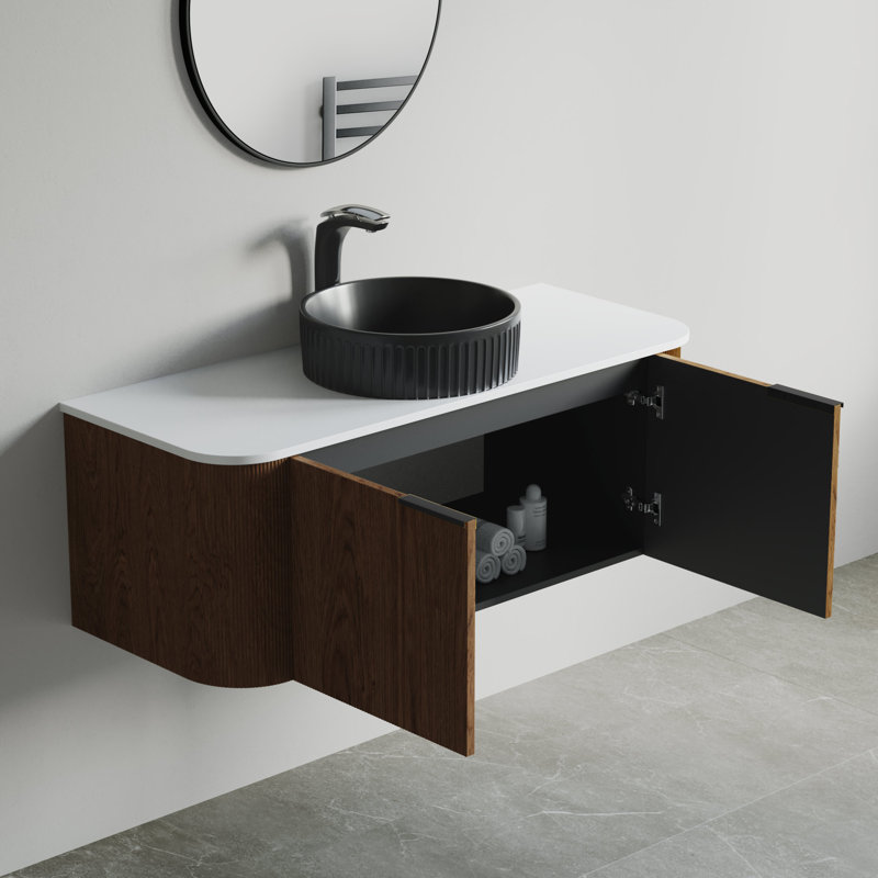 Vireo 46" Single Bathroom Vanity with Marble Top, Black, Walnut