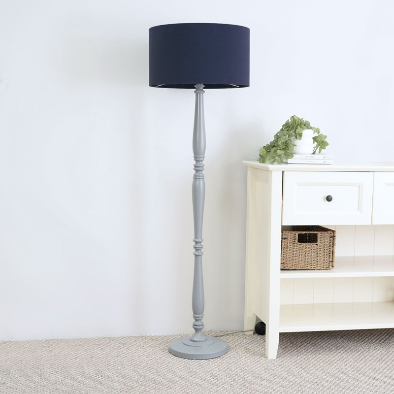 Arialdo 157cm Traditional Floor Lamp, Matte Grey, Navy Blue