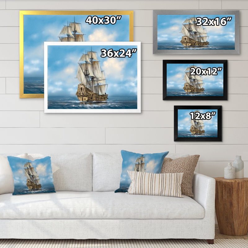 «Old Naval Ship Ii», reproduction d'art sur toile nautique et côtière, H 8 po x l 12 po x P 1 po, Cadre photo noir