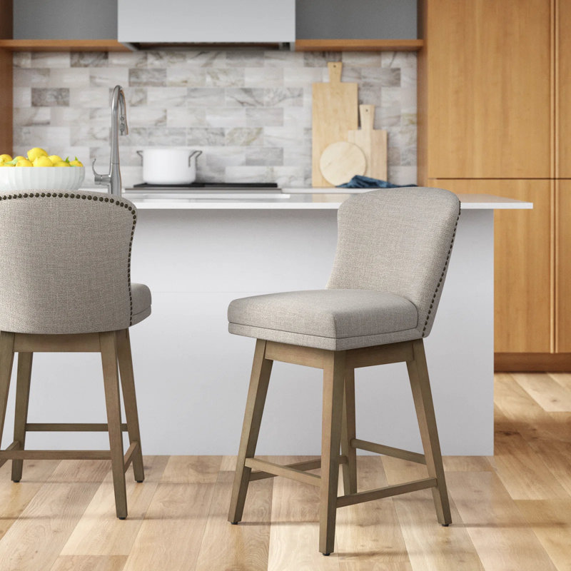 Tabouret de comptoir pivotant 26 po Azena, Polyester - Brun clair, Brun clair