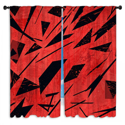 Red Sharp Angles Window Curtains Geometric Sheer & Room Darkening - 2 Panels