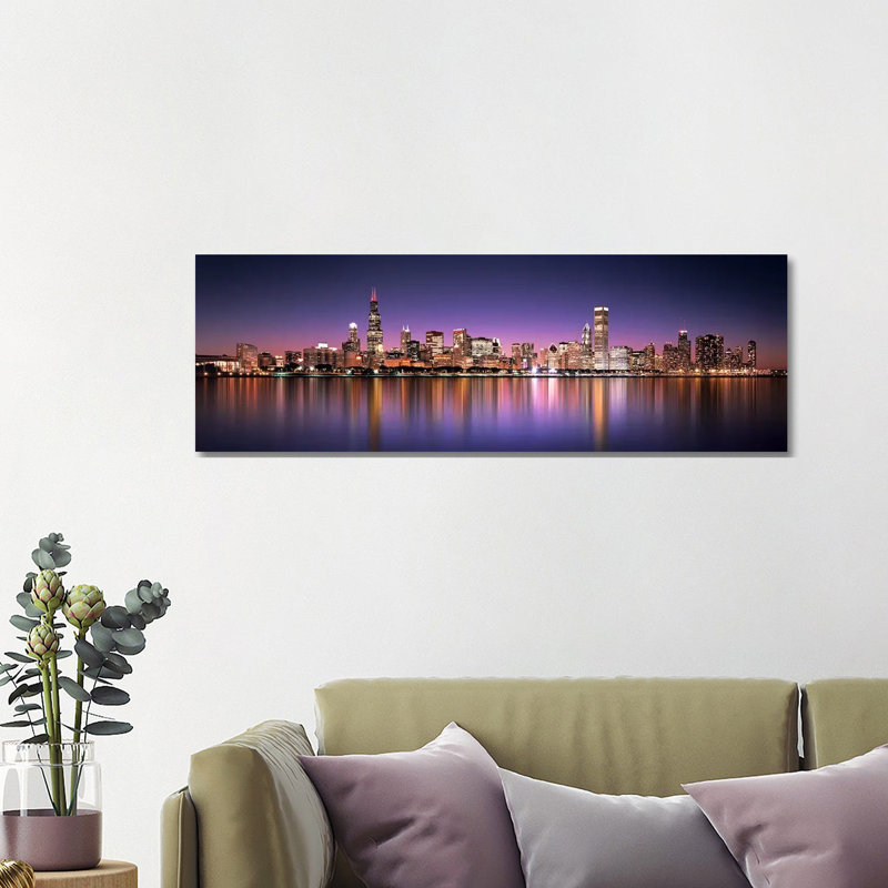 Reflection Of Skyscrapers In A Lake, Lake Michigan, Digital Composite, Chicago, Cook County, Illinois, Usa by Panoramic Images - Wrapped Canvas Panoramic Print