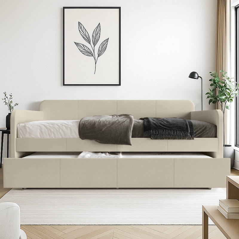 Plunkett Tiara Upholstered Daybed with Trundle, Beige