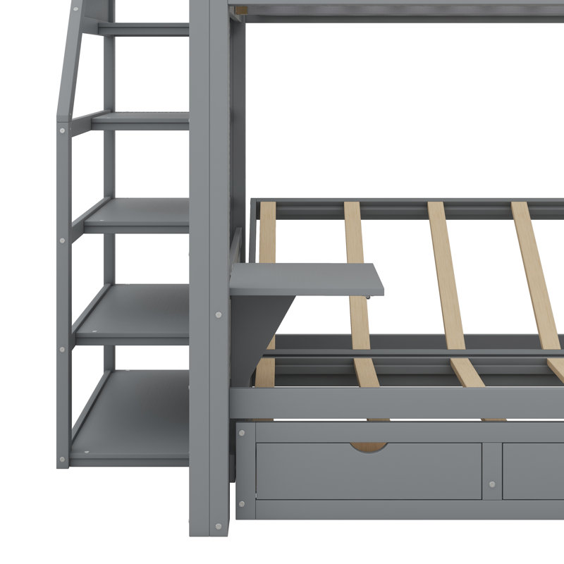 Full Size Bunk Bed With Transformable Structure, Storage Steps, Nightstand, And Triple Drawers