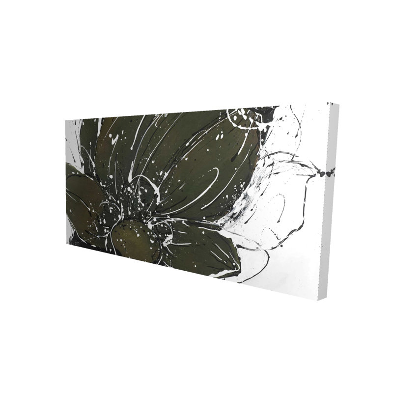 Abstract Flower with Paint Splash - Green Contemporary Canvas