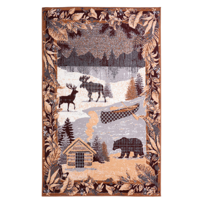 Tapis gris clair / brun clair, Rectangle 3 pi 6 po x 5 pi 6 po