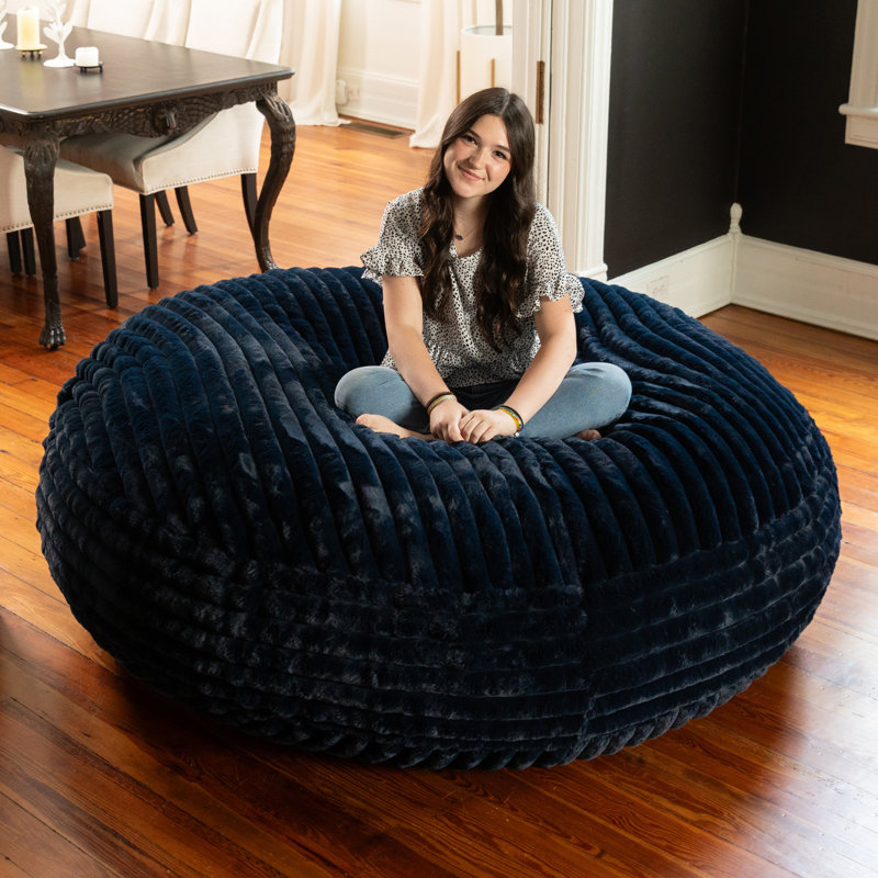 6 Foot Cocoon - 2-in-1 Convertible Bean Bag Bed & Large Bean Bag Chair for Adults: Mondo Faux Fur, Midnight Blue