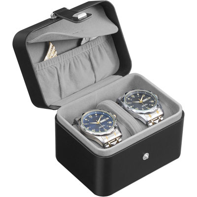 Étui de voyage pour 2 montres, boîte à montres à 2 emplacements, oreiller avec rangement intégré, séparateur ajustable, poche à rabat