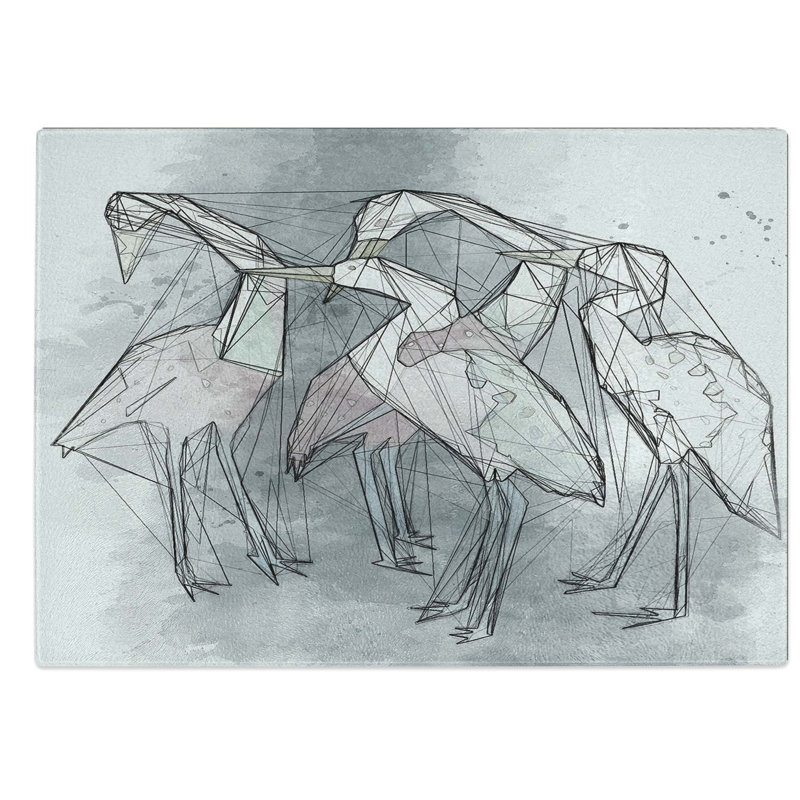 Glass Heron Birds in Abstract Chopping Board, 28.5 cm W x 20 cm L