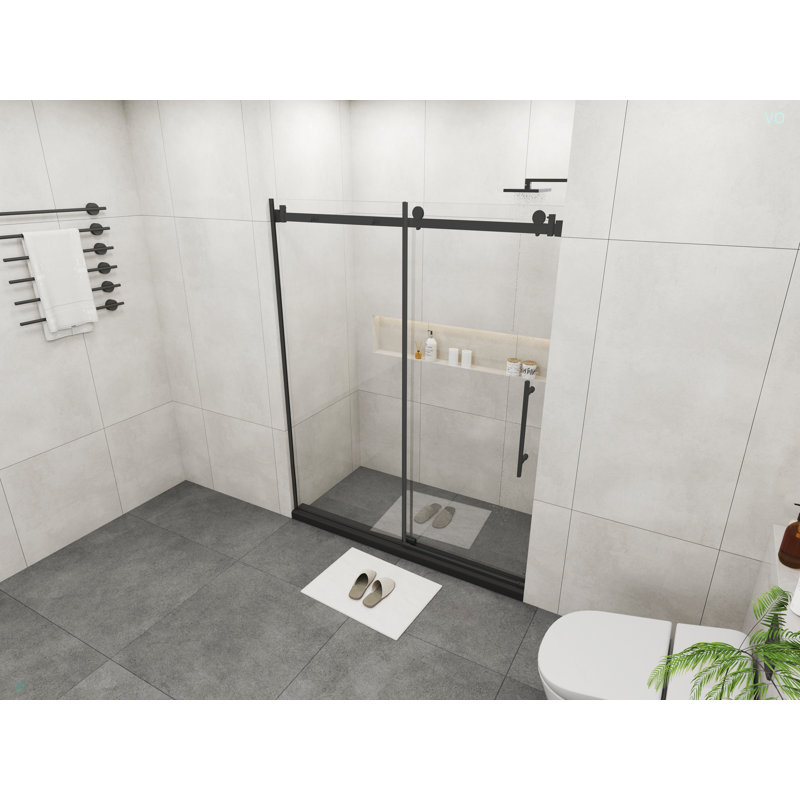 Portes de douche coulissantes en verre sans cadre de 72 po de largeur x 76 po de hauteur avec verre trempé transparent de 3/8 po (10 mm)
