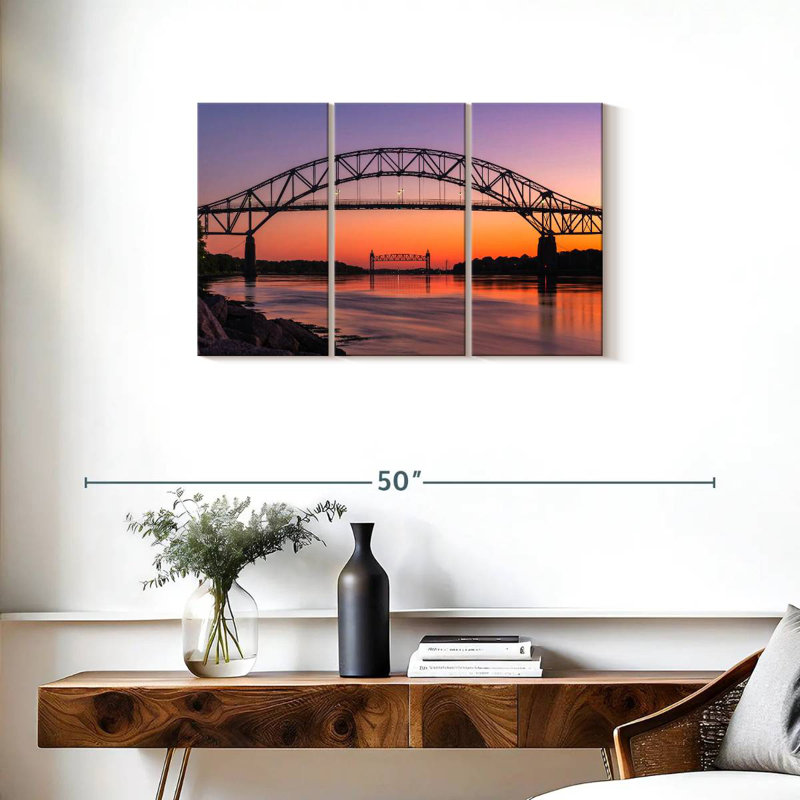 Coucher de soleil sur le pont Bourne, H 20 po x l 33 po