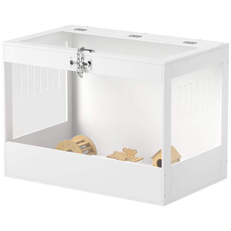 Cage à hamster avec dessus et serrure, hutte, panneaux en acrylique transparent, accessoires, pour gerbille nain, blanc