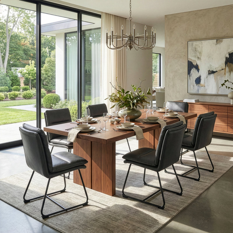 Volana 20.5'' H Faux Leather Upholstered Dining Chair, Grey Faux Leather