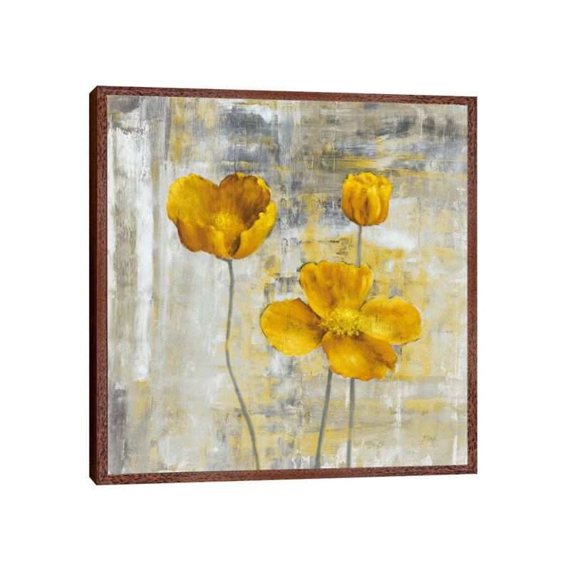 Yellow Flowers II by Carol Black - Wrapped Canvas Painting, 45.72 cm H x 45.72 cm W, Brown Framed