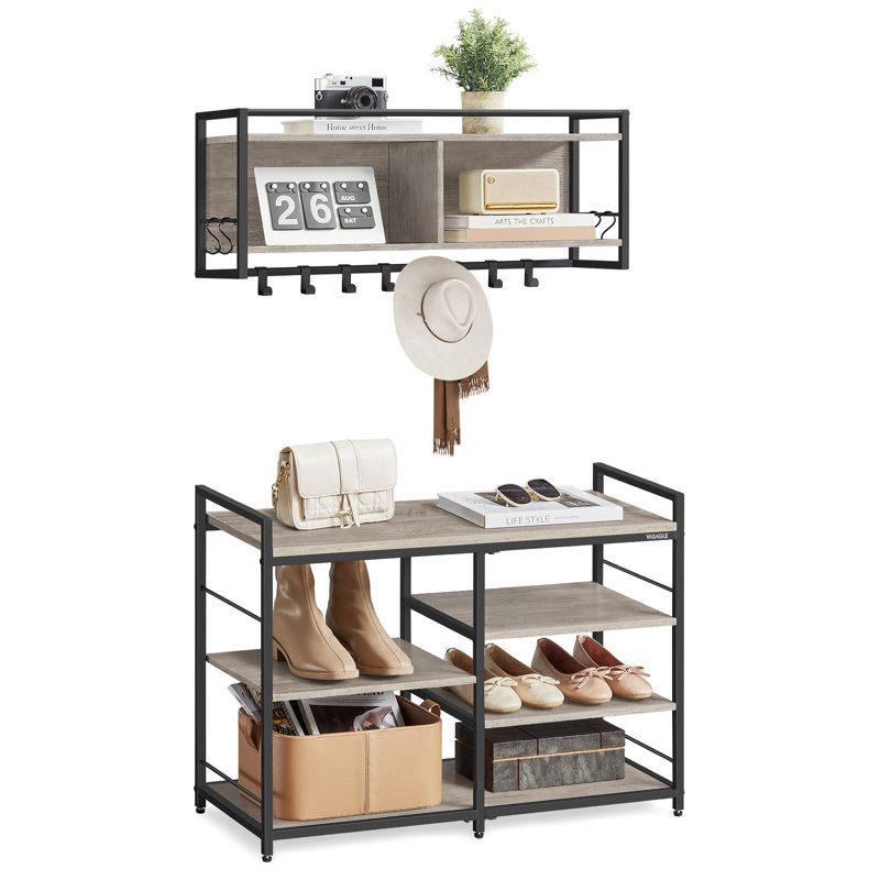 Coat Rack Shoe Bench Set, Heather Greige