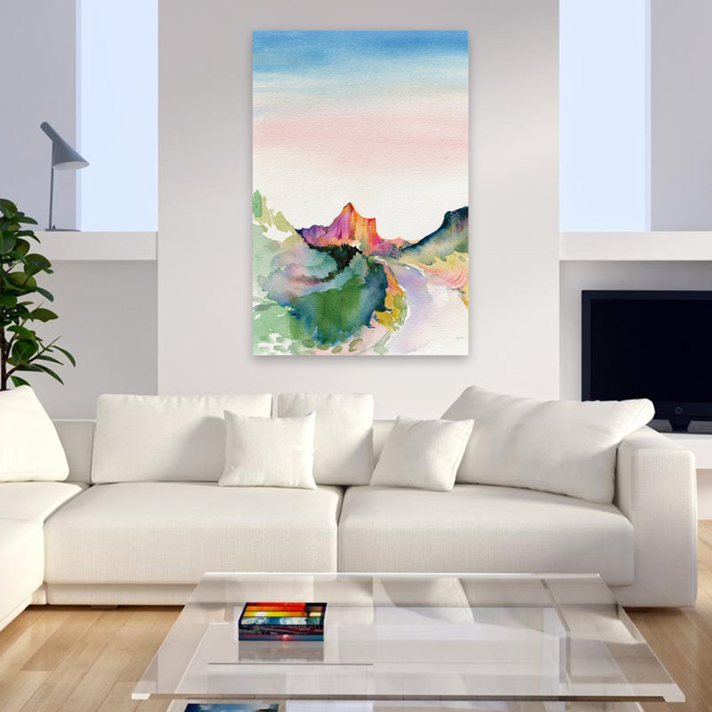 Sedona coucher de soleil contemporain bleu vert montagne, H 48 po x l 32 po