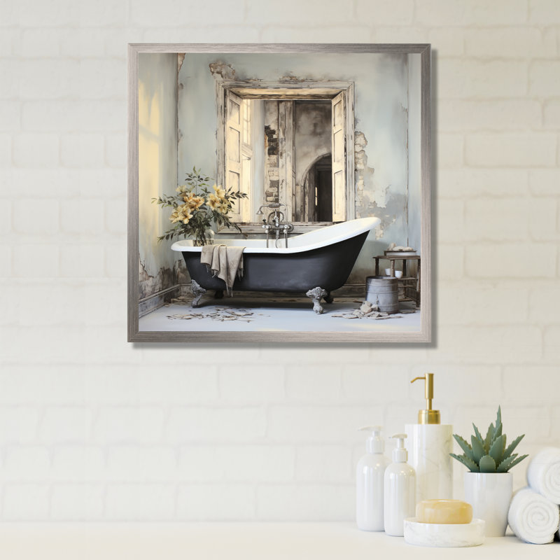 Bath, monochrome de Tranquillity III - Laundry, impression sur toile encadrée, Cadre flottant érable
