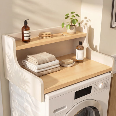 Comptoir en bois pour laveuse et sécheuse avec tablette, tapis antidérapant, 70 cm de profondeur x 61 cm de largeur. Parfait pour un grand espace au-dessus de la laveuse et du sèche-linge.