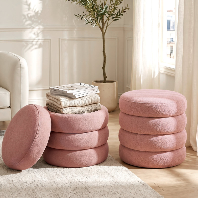 Ensemble de 2 repose-pieds rembourrés 16,5 po, Rose