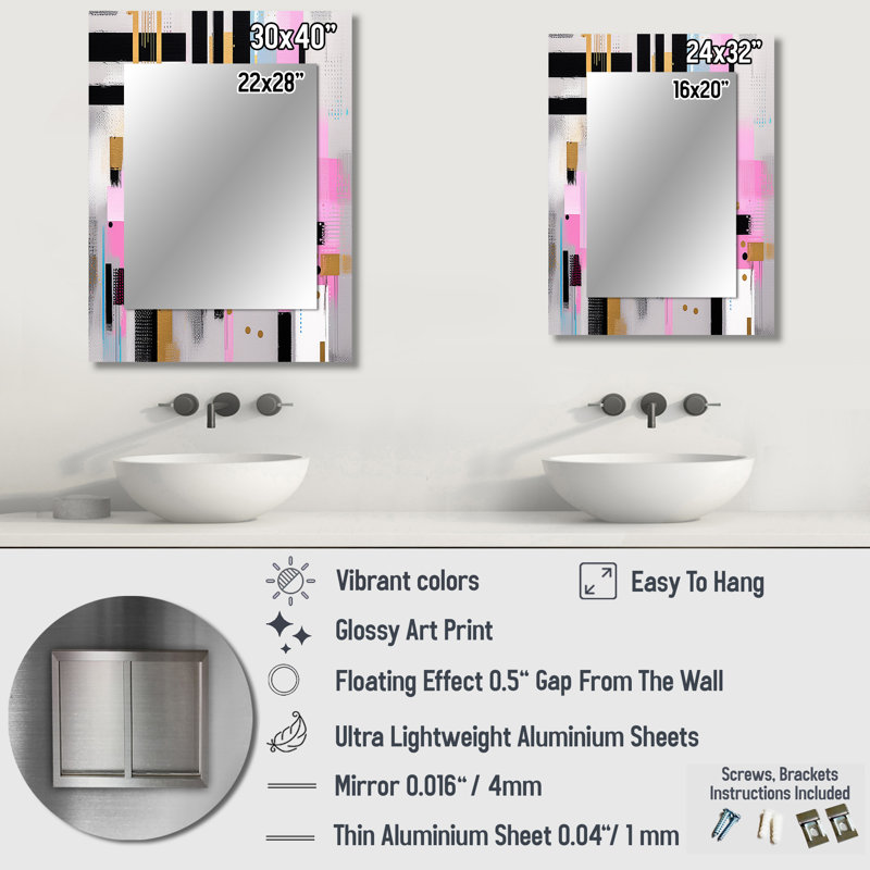 Pink Gold Bold Stripes - Cubism Decorative Wall Mirror, Modern Mirror, Printed Metal Art, 40" x 30"
