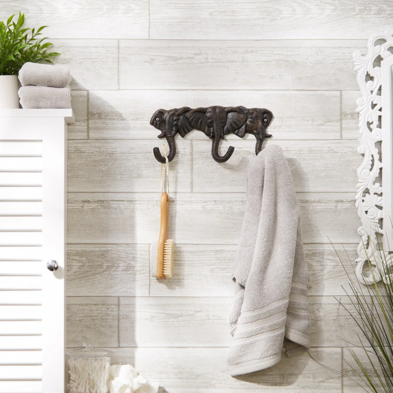 Cast Iron Triple Elephant Wall Hook | Rustic Coat Rack