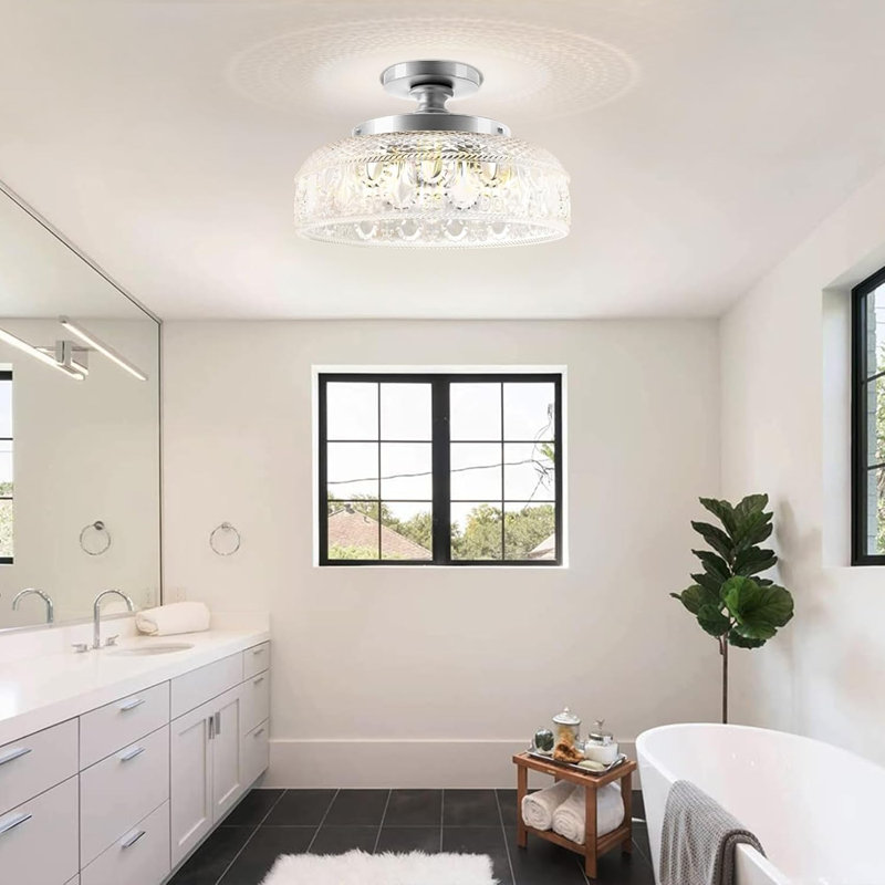 Large Silver Globe Glass Semi Flush Mount Ceiling Light