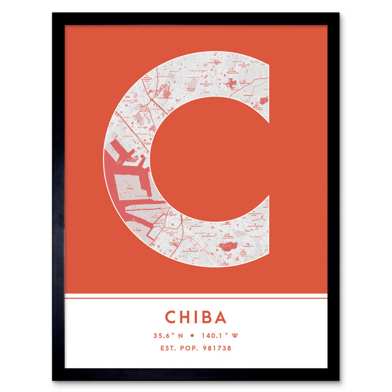 Chiba City Map Chiba Orange 1 Piece Single Picture Frame Wall Art