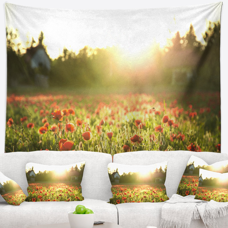 Paysage avec coquelicot sous un soleil éclatant, H 32 po x l 39 po