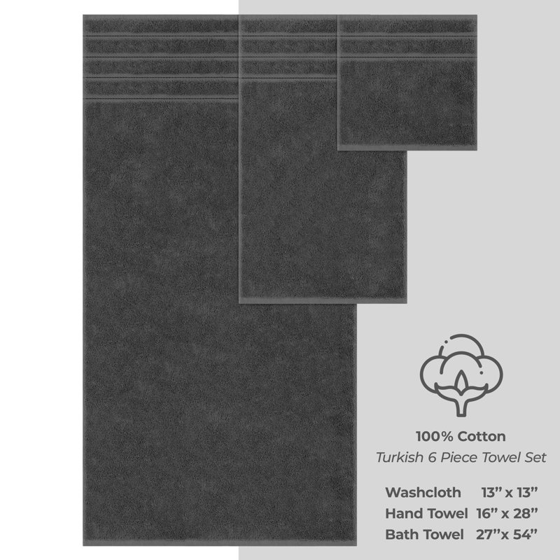 Ensemble de serviettes de bain 100% coton de qualité supérieure, collection 6 pièces Darcelle super douce et absorbante, Gris