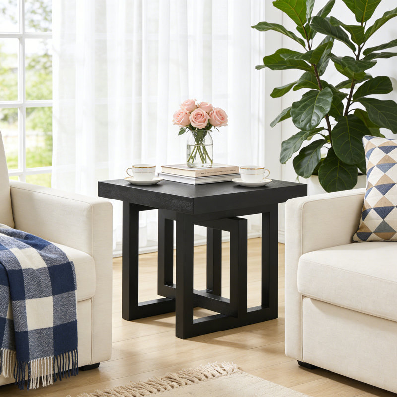 Table de bout en bois massif, Noir