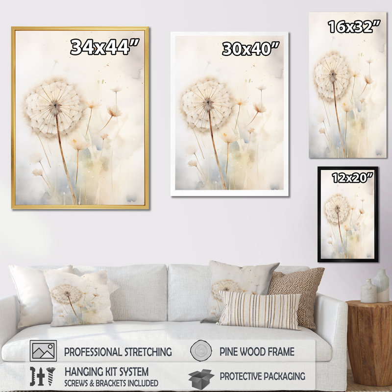 Dandelion Charm in Winter II - Imprimé, H 20 po x l 12 po x P 1 po, Toile tendue