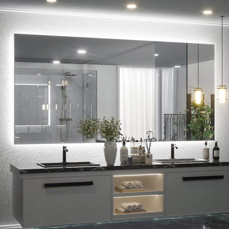 Miroir de salle de bain avec éclairage à DEL rétroéclairé sans cadre, 36 po x 72 po