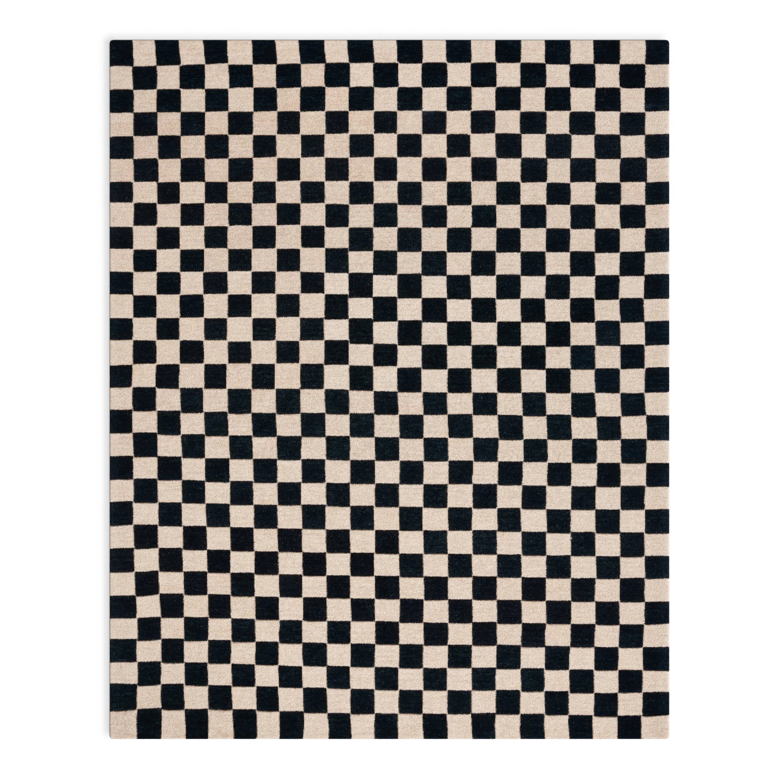 Freesia Black Beige Hand-Tufted Checkered Rug, Rectangle 8' x 10'