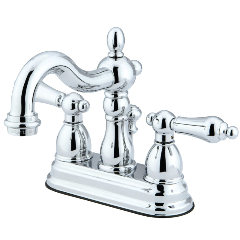 Kingston Brass Heritage Two-Handle 3-Hole Deck Mount 4" Centerset Bathroom Faucet with Plastic Pop-Up, Polished Chrome