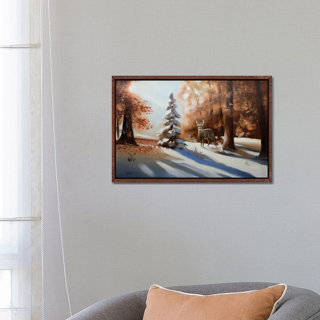 Deer At Dawn In Snowy Woods von D. "Rusty" Rust - Gallery-Wrapped Canvas Giclée