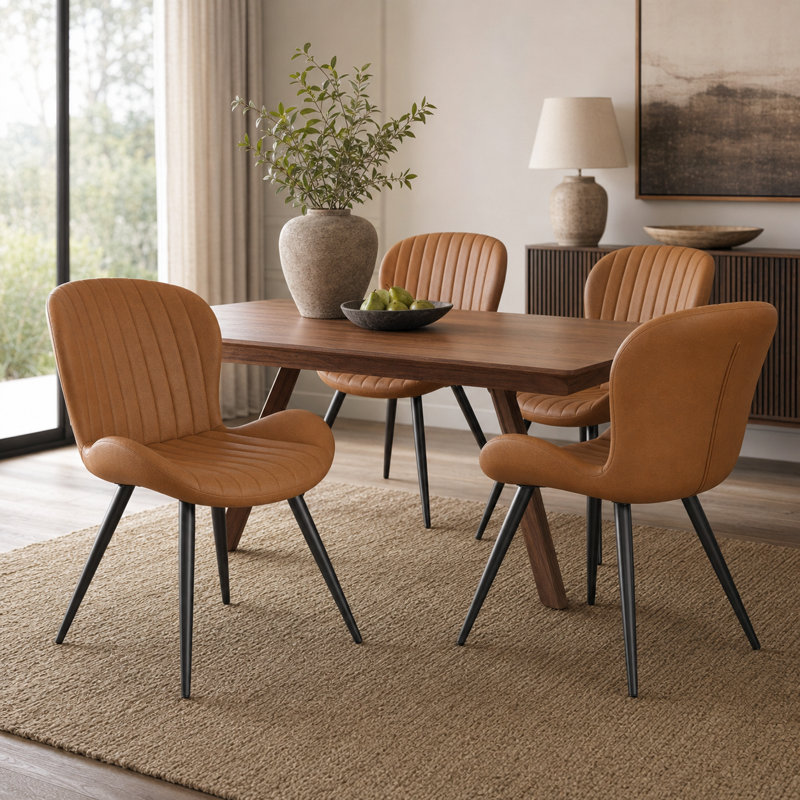 Chaise rembourrée avec pieds en métal, Brun