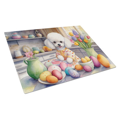Décoration de planche à découper en verre caniche blanc de Pâques