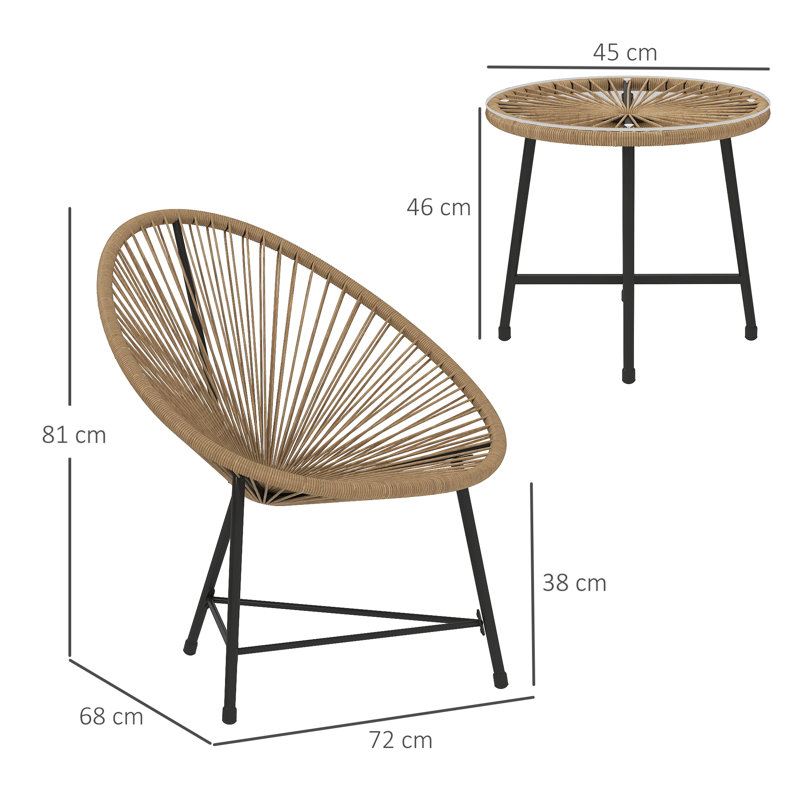 Outsunny 3 Pieces Rattan Bistro Set with Acapulco Chairs for Patio, Black/Natural