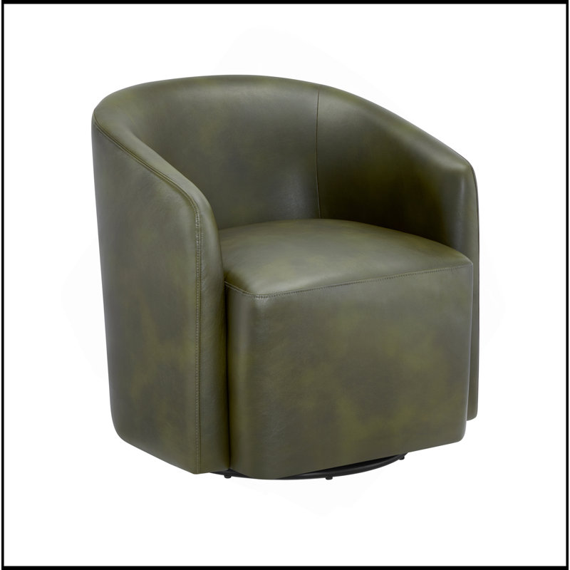 Faux Leather Swivel Barrel Chair, Green